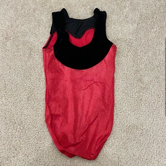 Bundle of 2 GK Gymnastics Bodysuit Leotards - Pink Shimmer; Red w/ Black Velvet - Picture 3 of 8